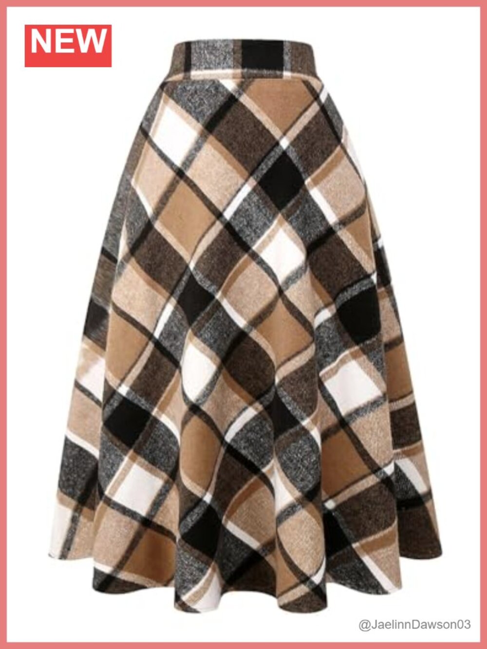 Plaid Wool Blend A-Line Maxi Skirt High Waist Flared Pleated Winter Fall